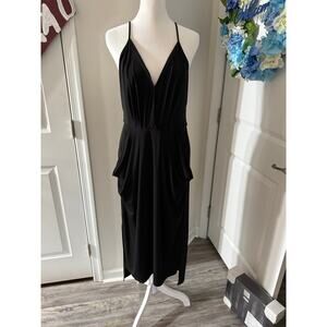 NWT BCBG Black Midi Surplice Dress with pockets